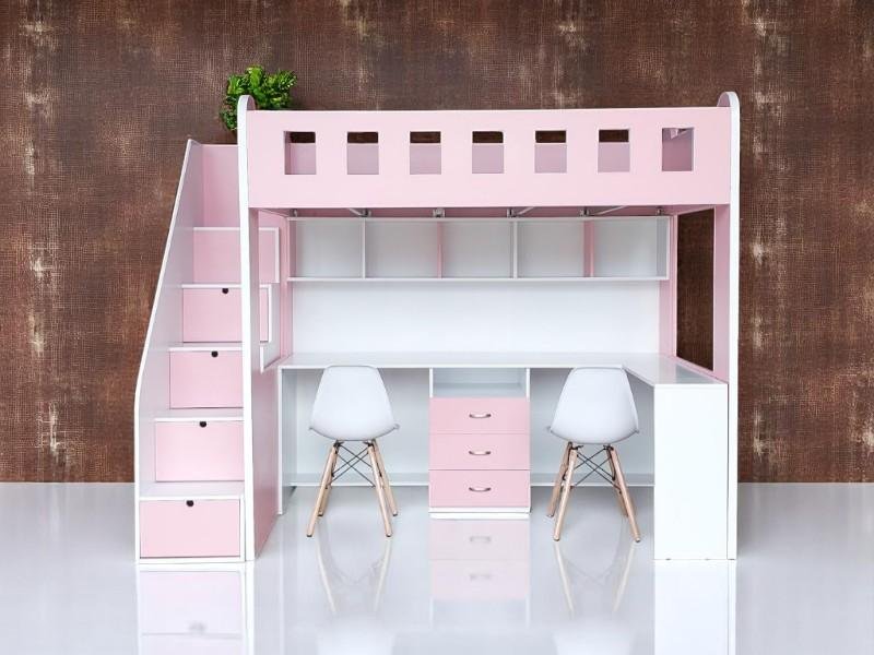 Giường tầng có cầu thang rộng an toàn cho trẻ em