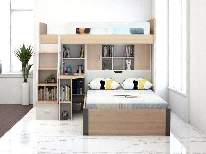 Giường tầng tích hợp bàn học và ngăn kéo đựng đồ