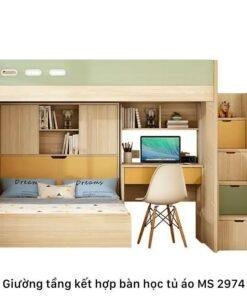 Giường tầng kết hợp tủ quần áo và bàn học MS 2974