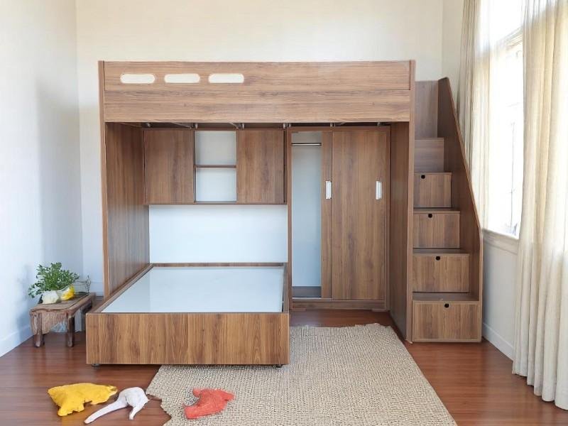 Giường tầng cho bé gái màu hồng dễ thương