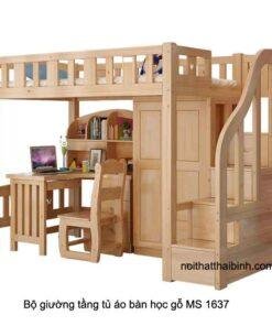 Bộ giường tầng tủ áo bàn học gỗ MS 1637 Giá bán= 24,500,000đ giảm còn= 19,500,000đ