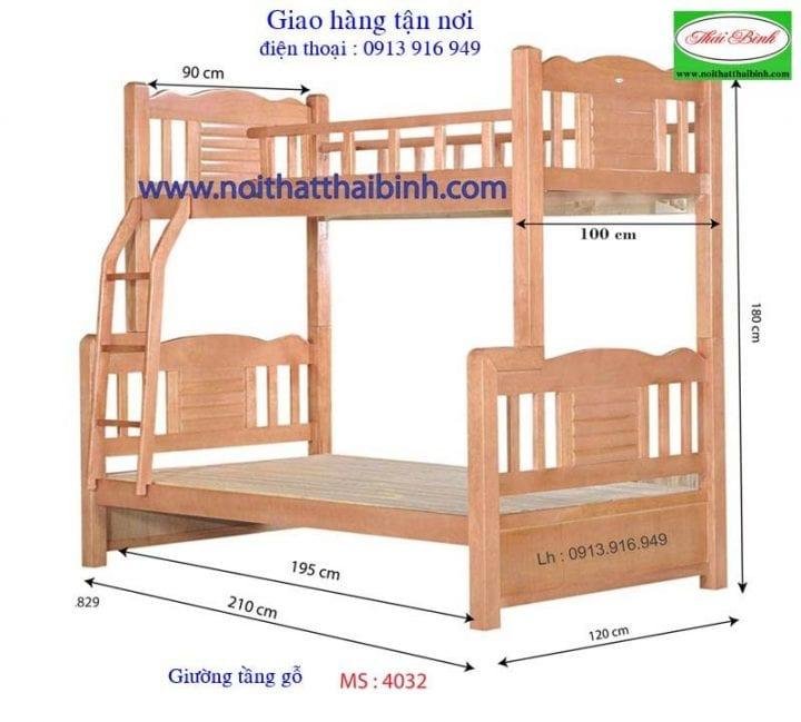 Giường tầng gỗ tự nhiên MS 4032 Giá 1m2 = 15.500.000