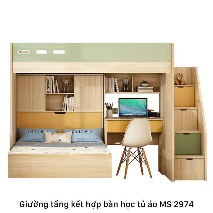 Giường tầng kết hợp tủ quần áo và bàn học MS 2974