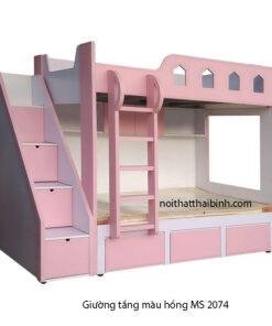 Giường tầng bé gái màu hồng MS 2074
