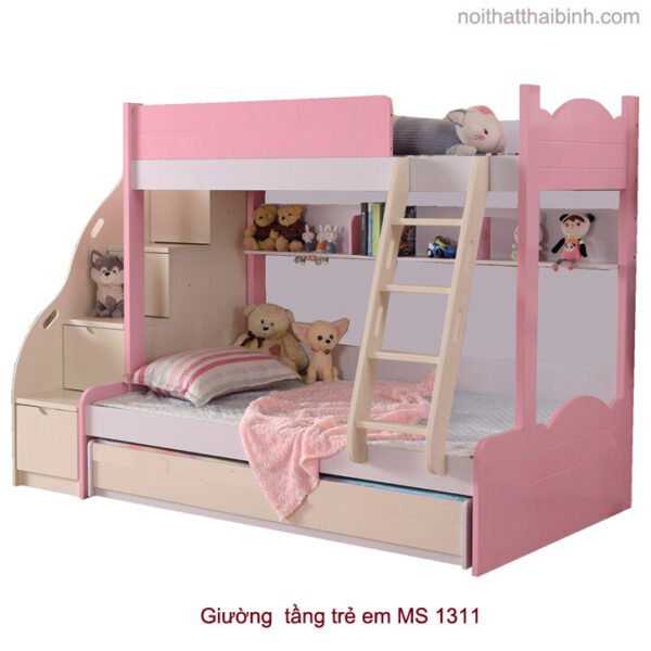 Giường tầng cho bé đẹp màu hồng MS 1311 Giá bán = 15.500.000đ giảm còn = 13.500.000đ