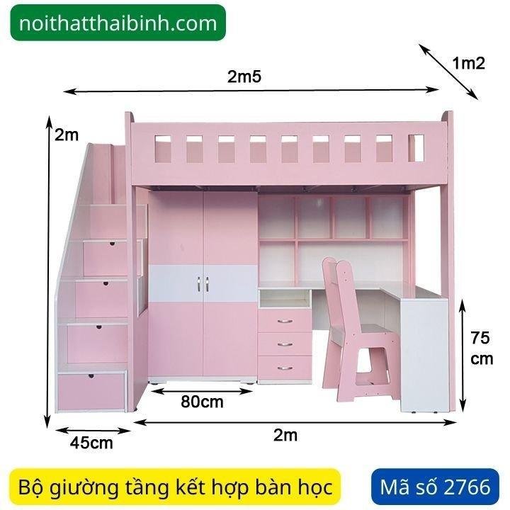 Giường 2 tầng kết hợp bàn học MS 2766 - Hình ảnh 5